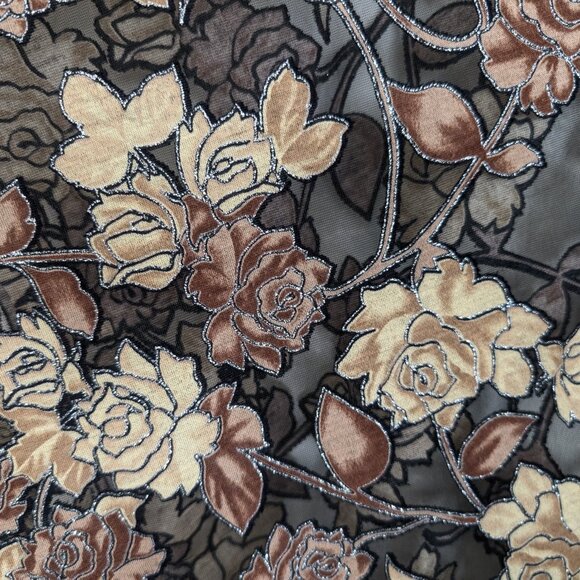 UNBRANDED Kimono Women's OS Floral Brown Black Metallic Sheer‎ Buttons Fringe - Picture 8 of 16